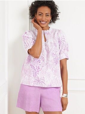 Talbots Linen Blend Smocked Top Size XS Blissful Meadow